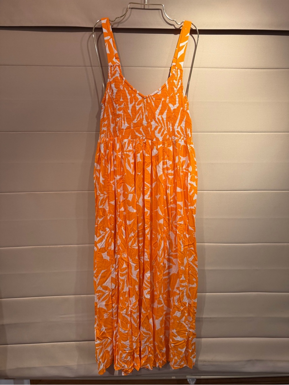 Universal Standard Orange & White Print Smocked Maxi Dress